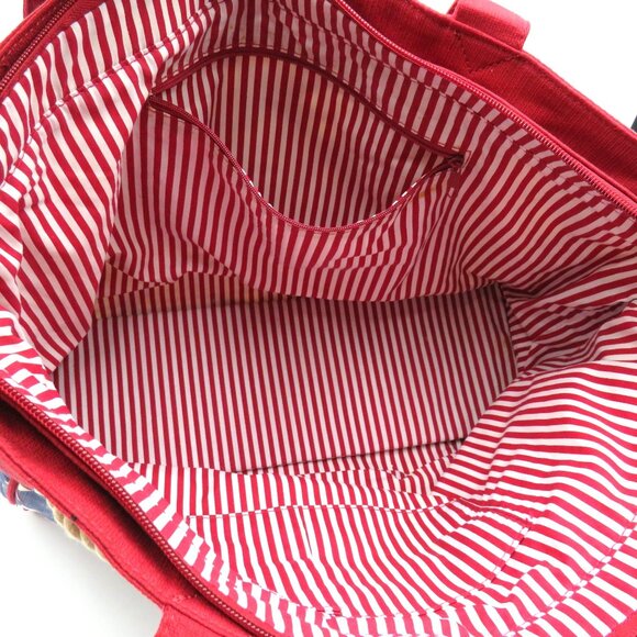 Longaberger Tote Bag Large Americana Rope Handles Quilted Red Blue Patriotic - Picture 10 of 14